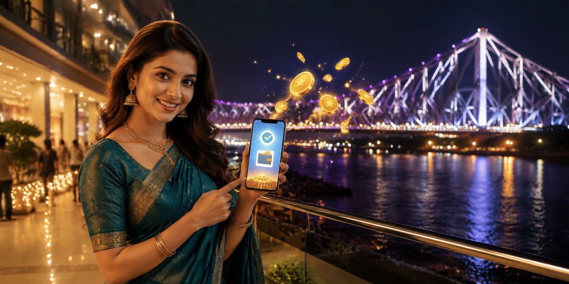 Mobile payment usage in Kolkata with traditional saree